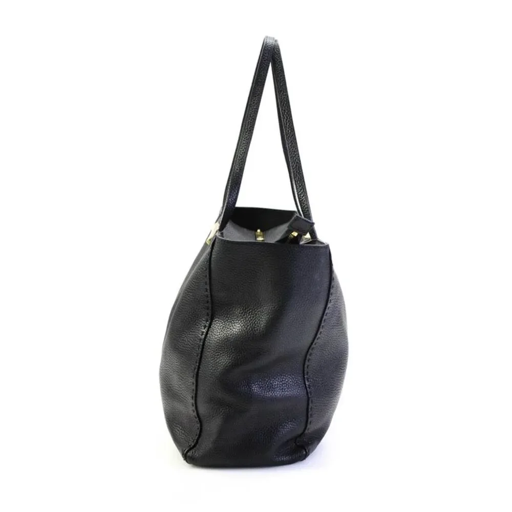 Ted Baker Womens Bovine Leather Zipped Metal Accent Shoulder Tote Handbag Black - Picture 2 of 10
